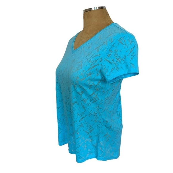 Tek Gear Turquoise Blue V Neck Burnout Yoga Tee Large - Picture 3 of 7